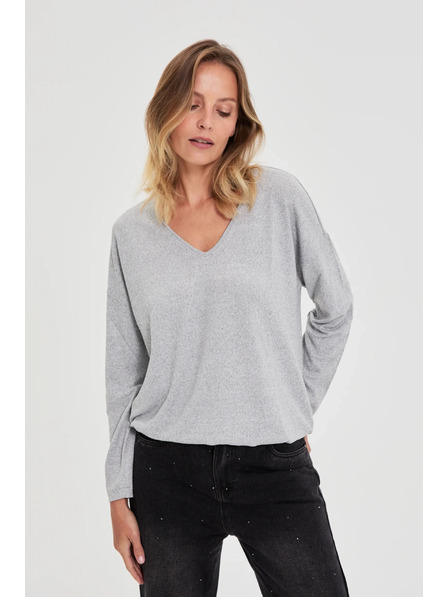 Moodo Szürke V-nyakú pulóver Moodo