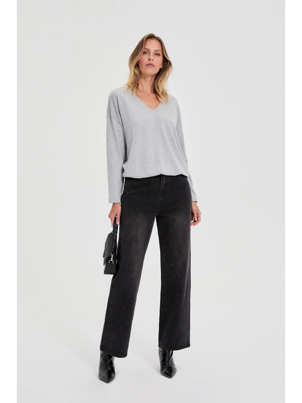 Moodo Szürke V-nyakú pulóver Moodo