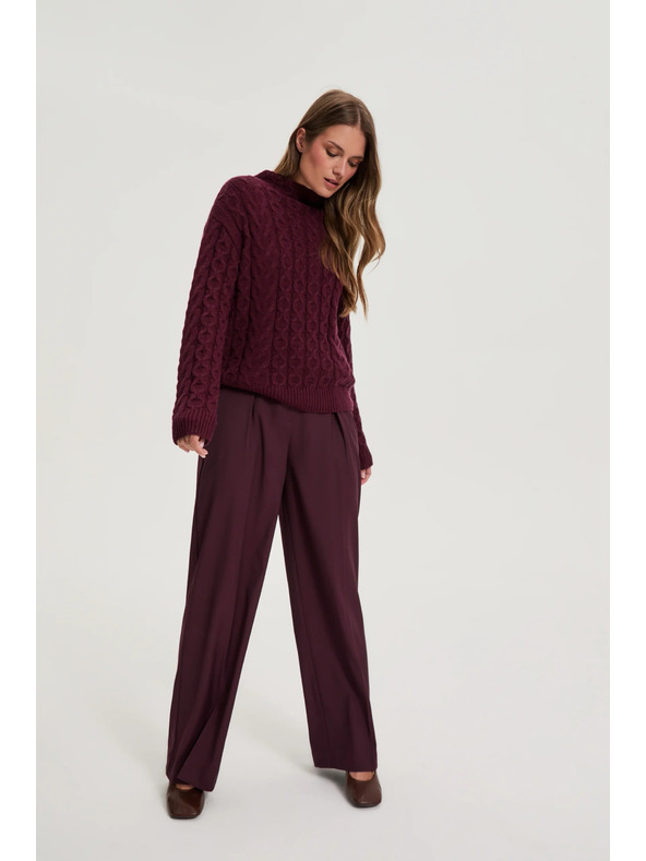 Moodo Bordó Moodo pulóver díszített fonott mintával