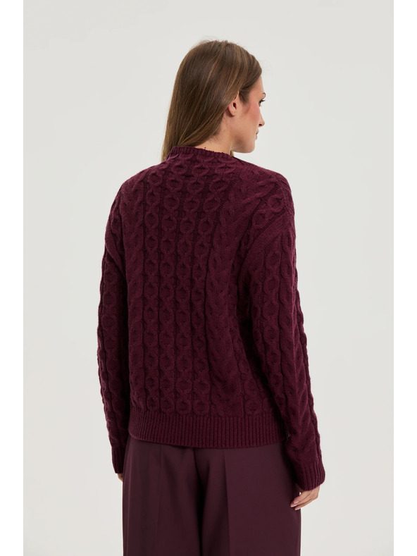 Moodo Bordó Moodo pulóver díszített fonott mintával