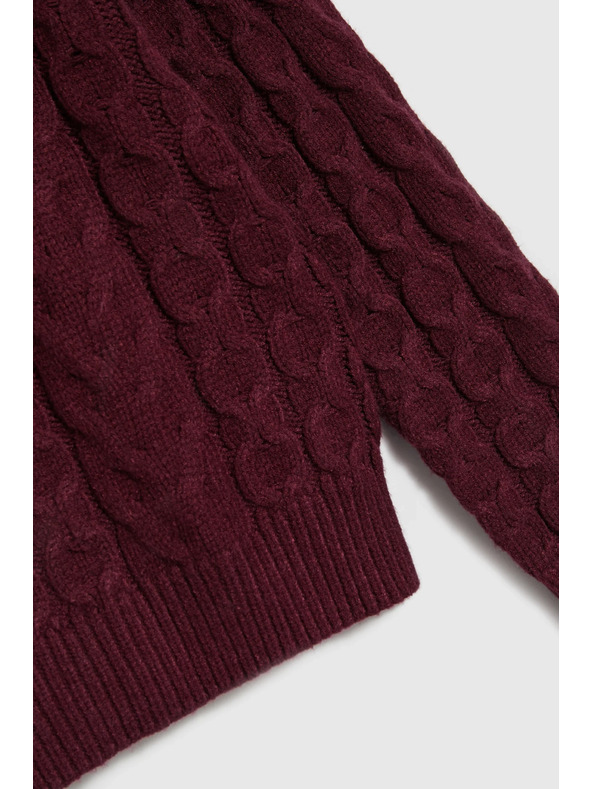 Moodo Bordó Moodo pulóver díszített fonott mintával