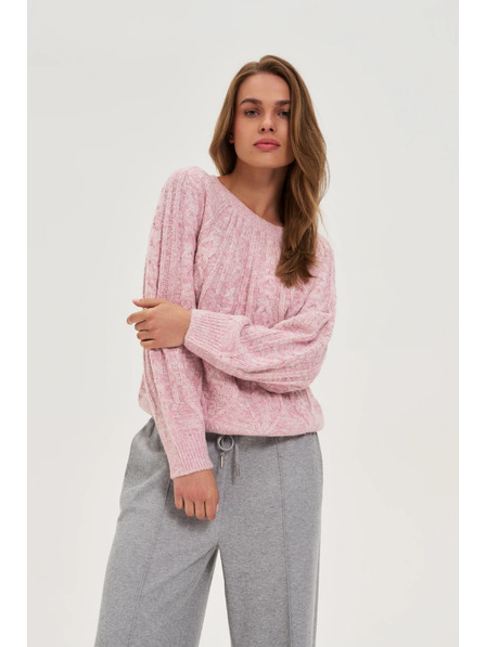 Moodo Rózsaszín Moodo pulóver díszített fonott mintával