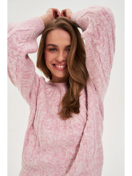 Moodo Rózsaszín Moodo pulóver díszített fonott mintával