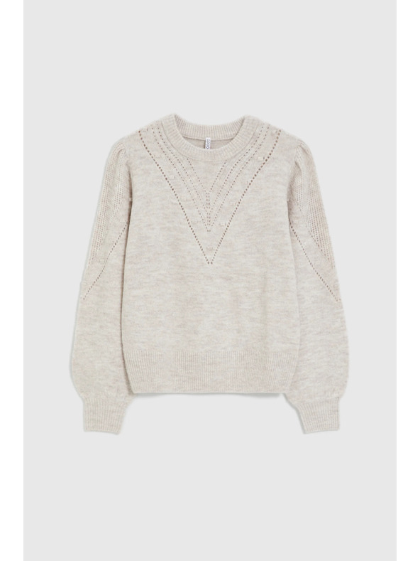 Moodo Bézs Moodo pulóver felfújt ujjakkal