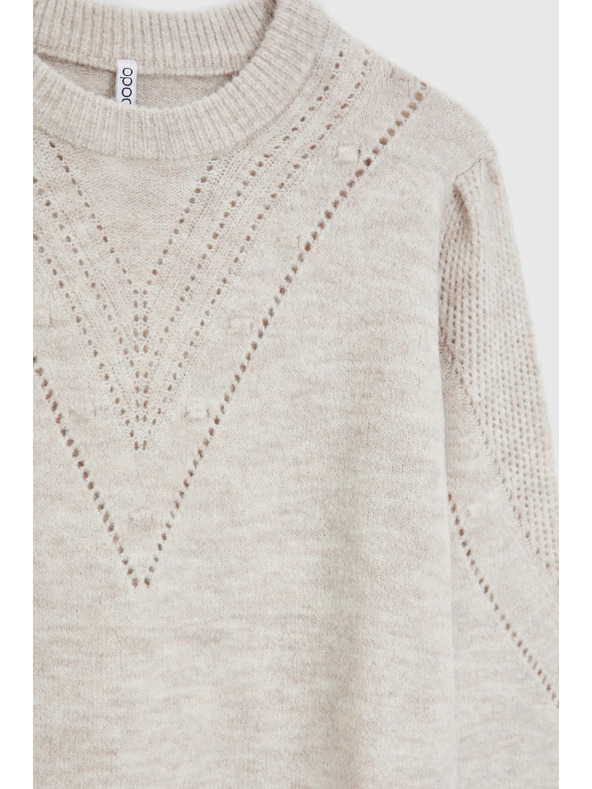 Moodo Bézs Moodo pulóver felfújt ujjakkal