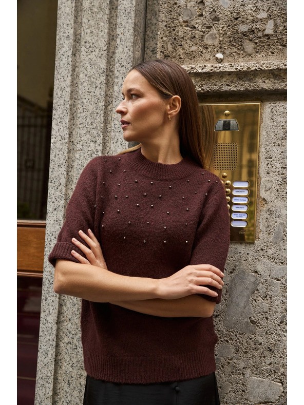 Moodo Bordó Moodo rövid ujjú pulóver