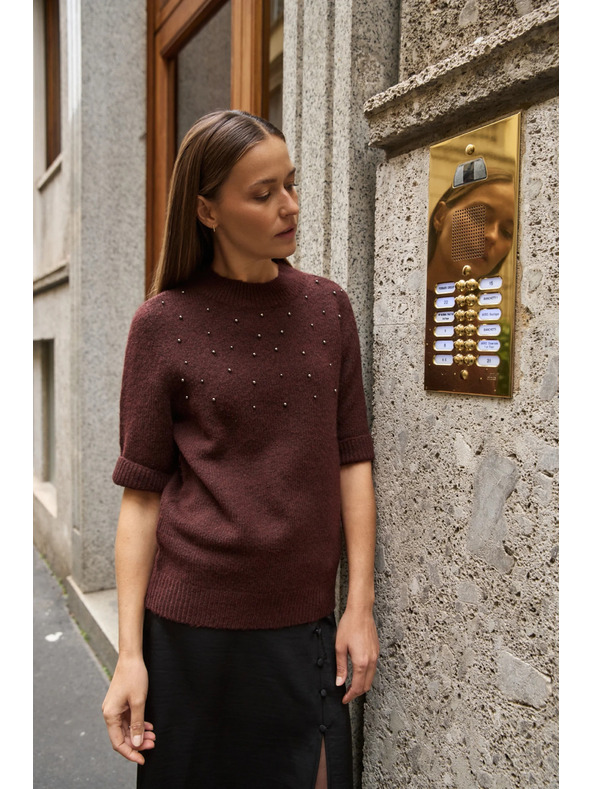 Moodo Bordó Moodo rövid ujjú pulóver