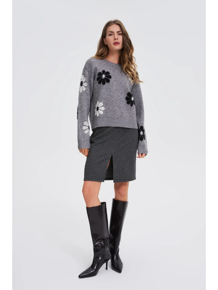 Moodo Szürke Moodo pulóver virágmintával