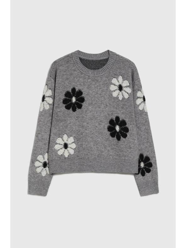 Moodo Szürke Moodo pulóver virágmintával
