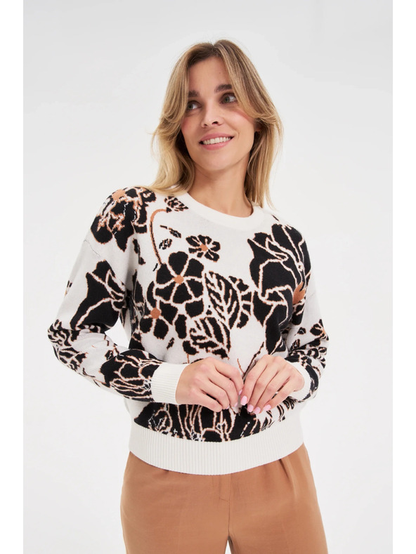 Moodo Bézs Moodo pulóver virágokkal