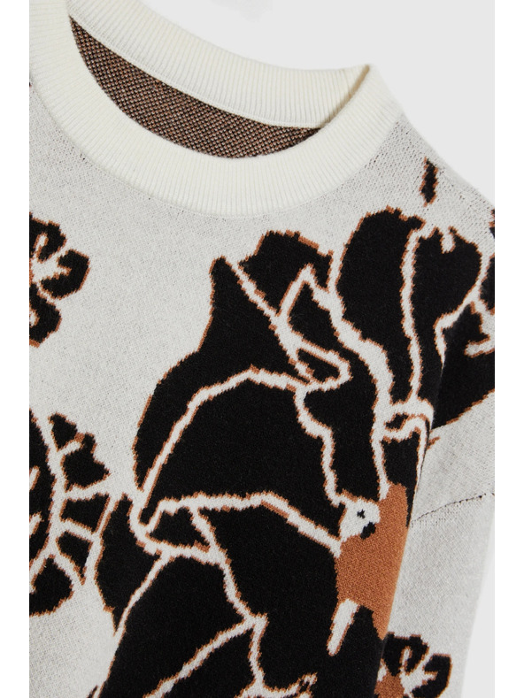 Moodo Bézs Moodo pulóver virágokkal