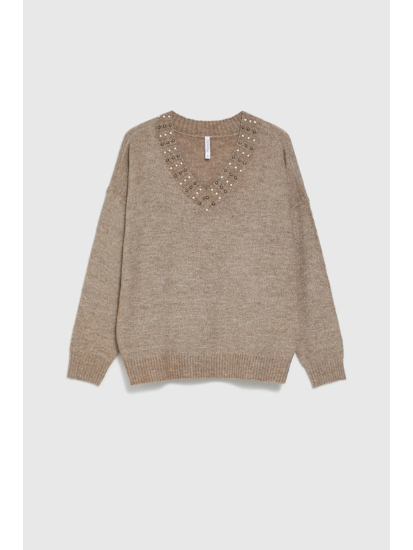 Moodo Barna Moodo pulóver díszített nyakkivágással