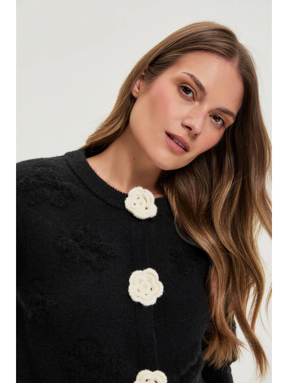 Moodo Fekete Moodo kardigán virágos alkalmazással