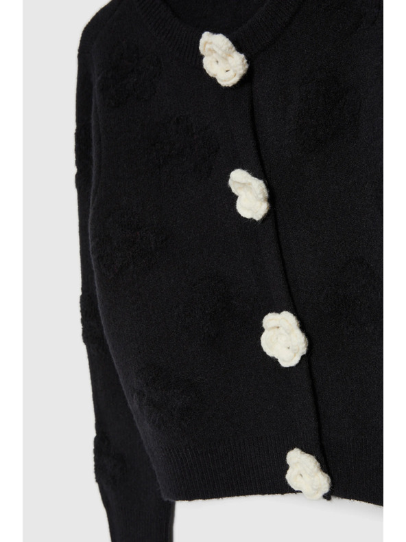 Moodo Fekete Moodo kardigán virágos alkalmazással