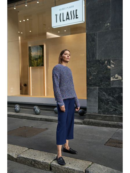 Moodo Sötétkék színes fonallal díszített pulóver Moodo