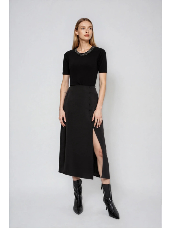 Moodo Fekete díszes nyakú pulóver Moodo