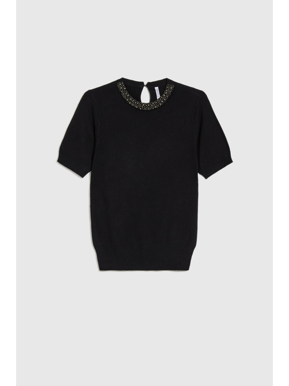 Moodo Fekete díszes nyakú pulóver Moodo