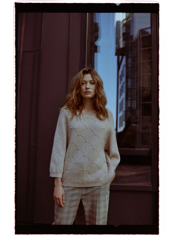 Moodo Bézs gyöngyös pulóver Moodo