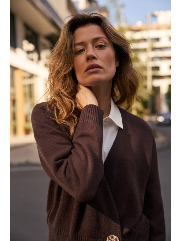 Moodo Barna díszes gombos kardigán Moodo