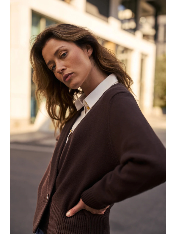 Moodo Barna díszes gombos kardigán Moodo