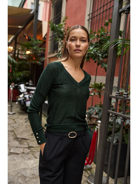 Moodo Zöld fémes szálú pulóver Moodo