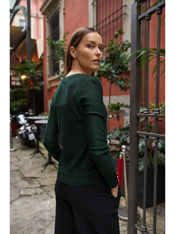 Moodo Zöld fémes szálú pulóver Moodo