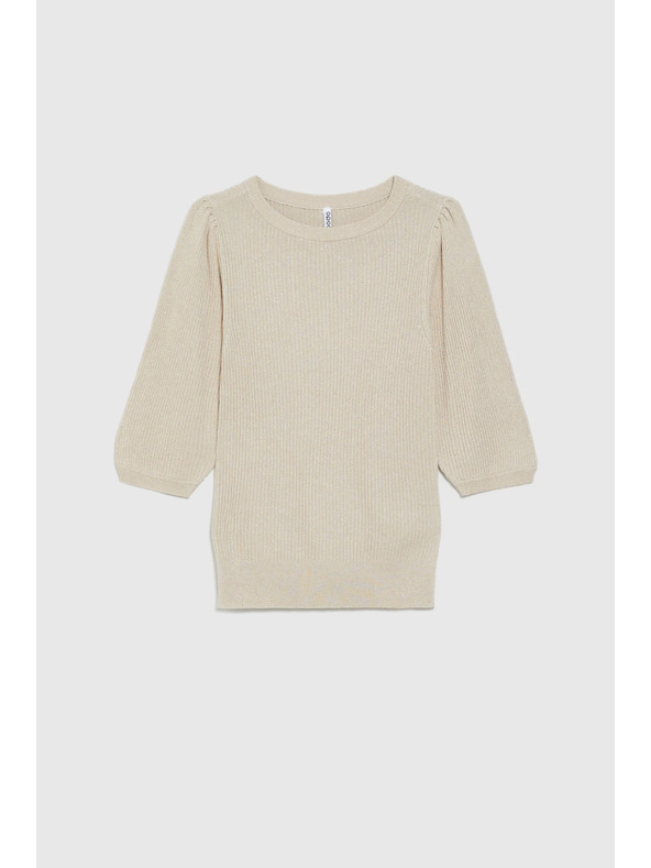 Moodo Bordázott bézs fodros ujjú pulóver Moodo