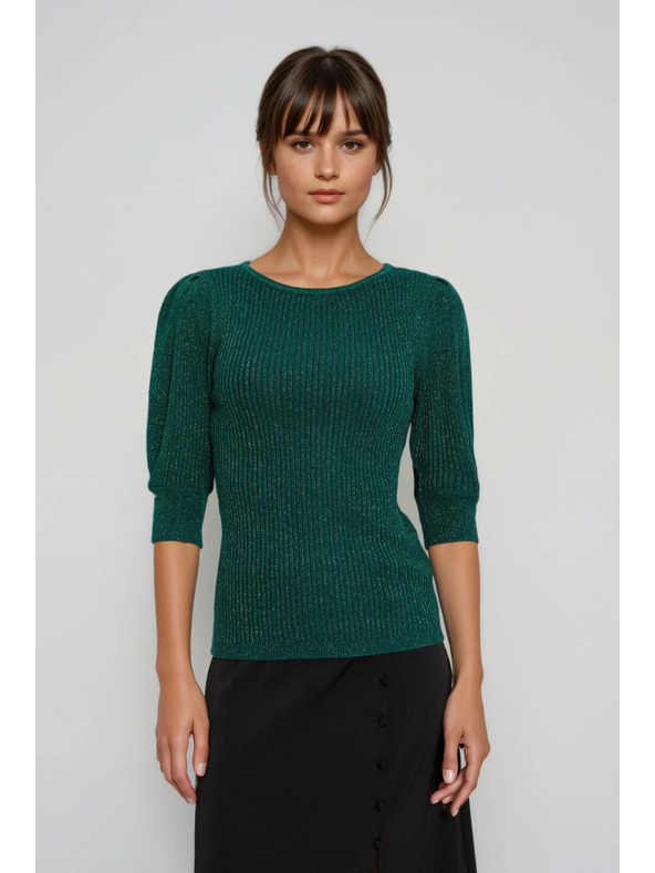 Moodo Zöld felfújt ujjú pulóver Moodo