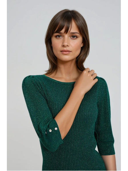 Moodo Zöld felfújt ujjú pulóver Moodo