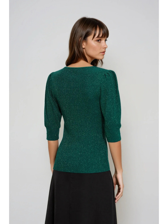 Moodo Zöld felfújt ujjú pulóver Moodo