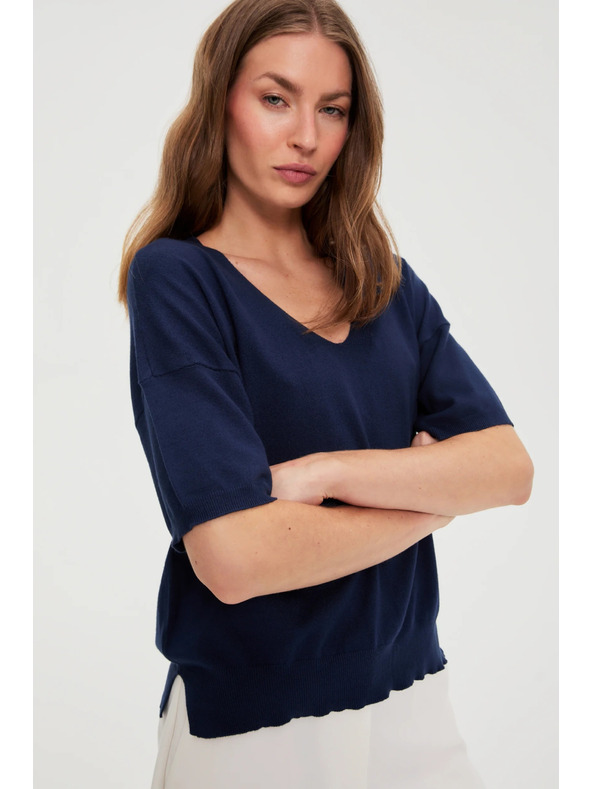 Moodo Sötétkék rövid ujjú pulóver Moodo