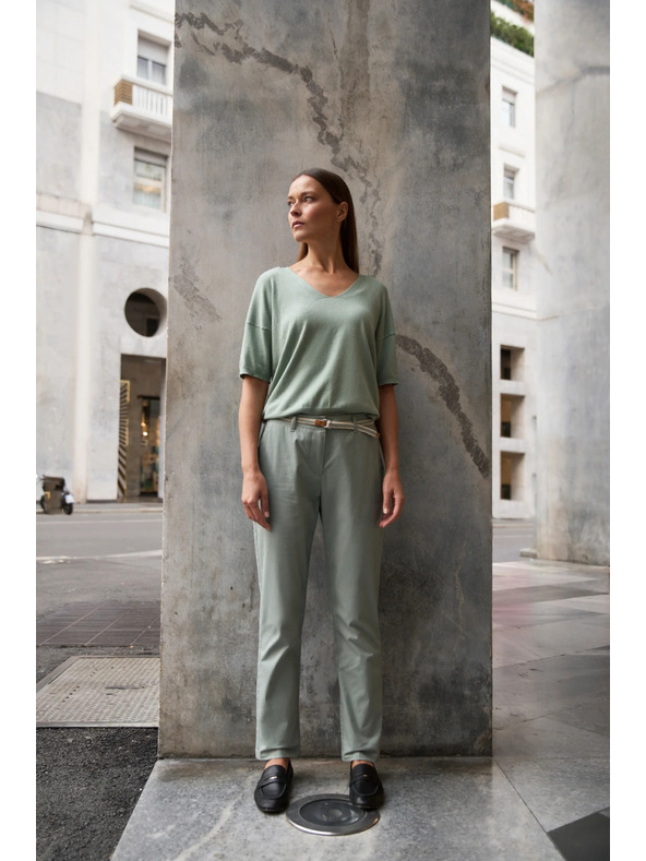 Moodo Olívazöld rövid ujjú pulóver Moodo