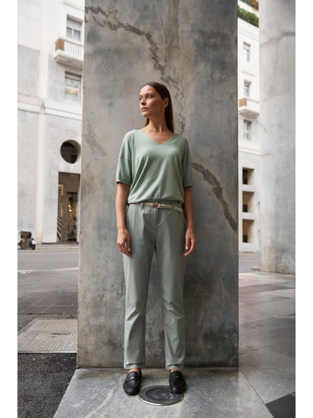 Moodo Olívazöld rövid ujjú pulóver Moodo