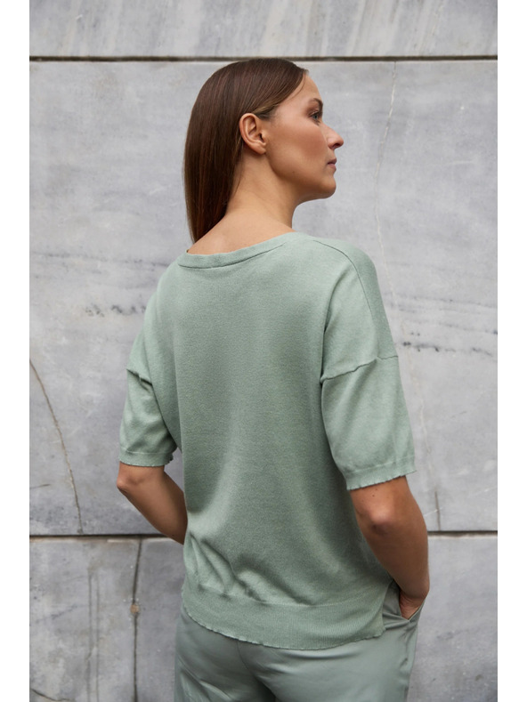 Moodo Olívazöld rövid ujjú pulóver Moodo