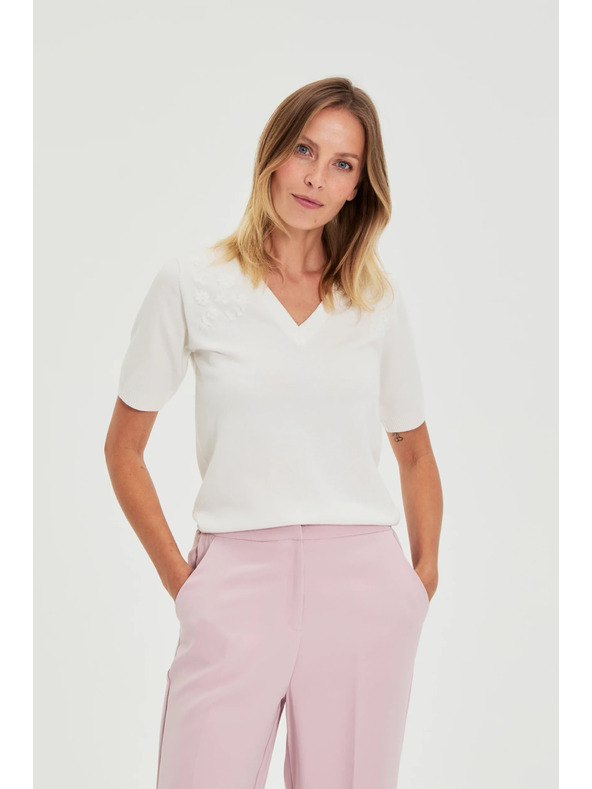 Moodo Fehér V-nyakú rövid ujjú pulóver Moodo