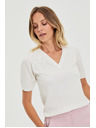 Moodo Fehér V-nyakú rövid ujjú pulóver Moodo