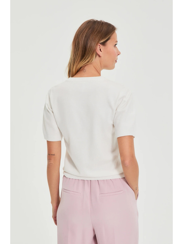 Moodo Fehér V-nyakú rövid ujjú pulóver Moodo