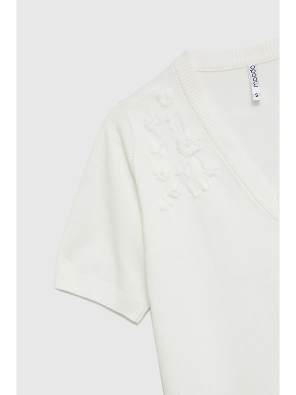 Moodo Fehér V-nyakú rövid ujjú pulóver Moodo