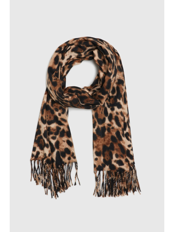 Moodo Barna leopárd mintás rojtos sál Moodo