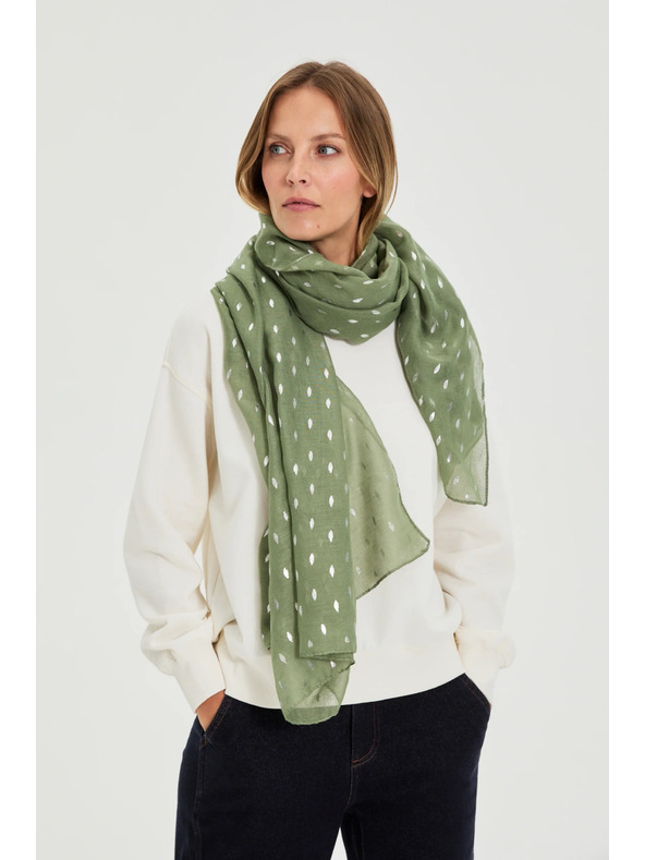 Moodo Olívzöld nyomott sál Moodo
