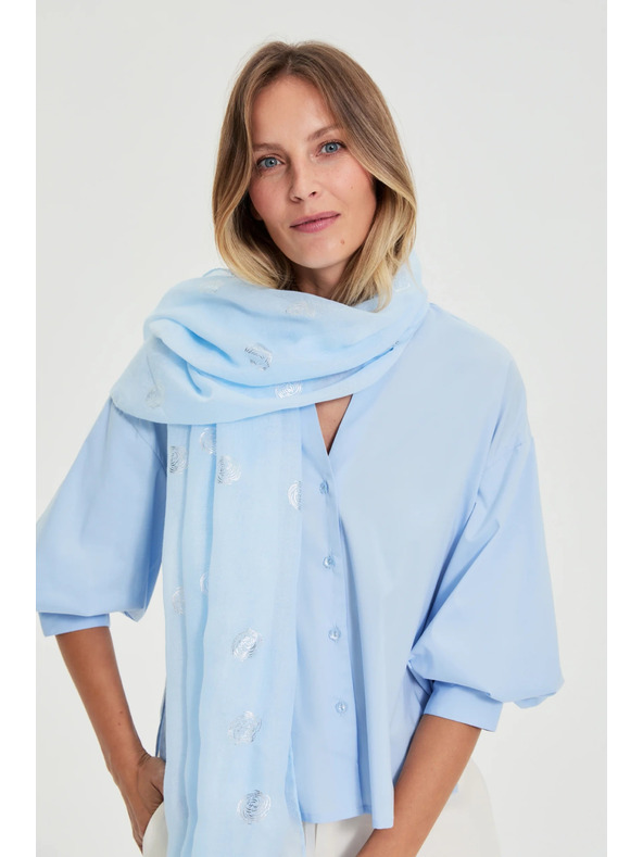 Moodo Kék fémes nyomatú sál Moodo