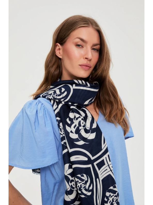 Moodo Sötétkék virágmintás sál Moodo