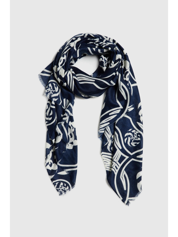 Moodo Sötétkék virágmintás sál Moodo