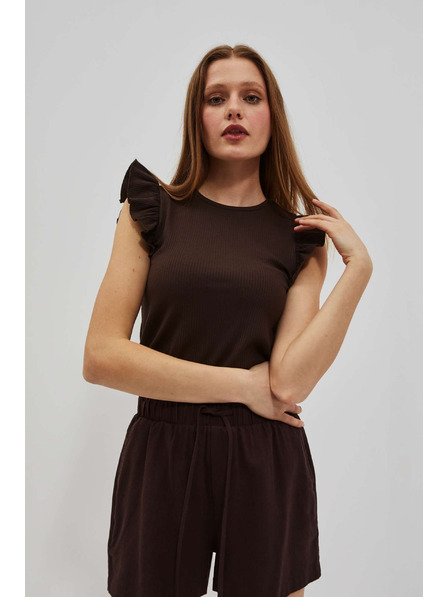 Moodo Sötétbarna blúz fodros vállal Moodo