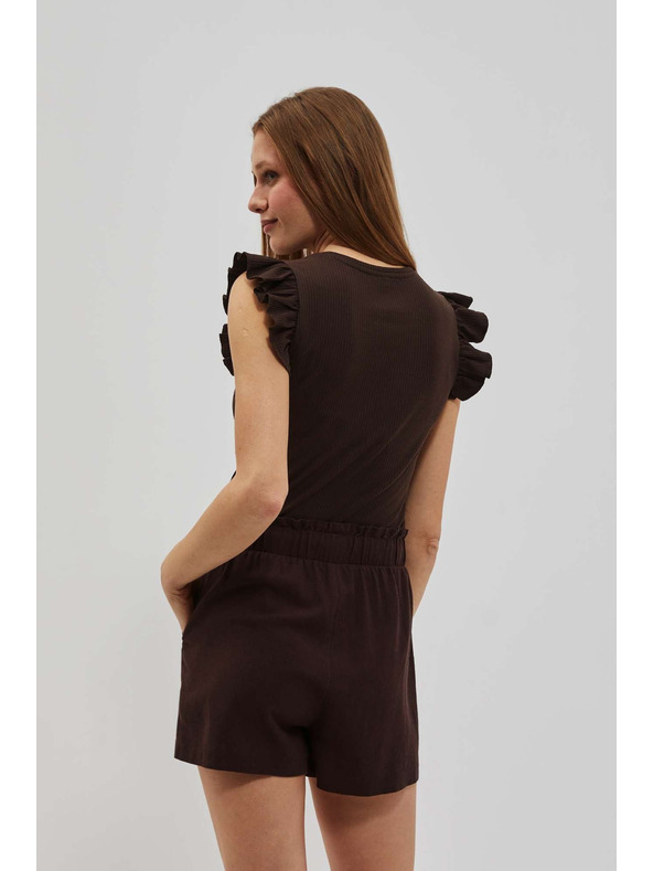 Moodo Sötétbarna blúz fodros vállal Moodo