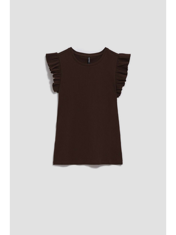 Moodo Sötétbarna blúz fodros vállal Moodo