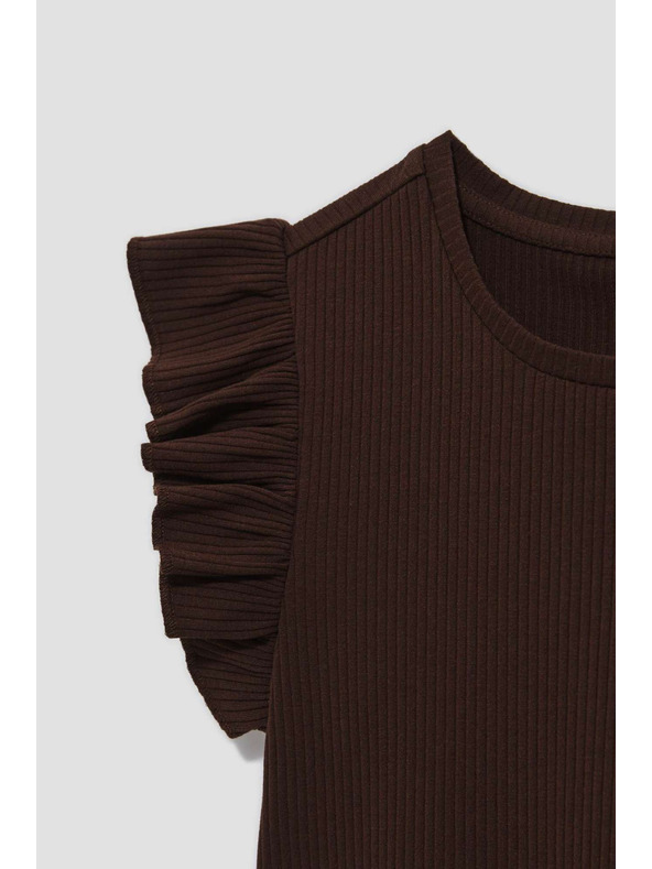 Moodo Sötétbarna blúz fodros vállal Moodo