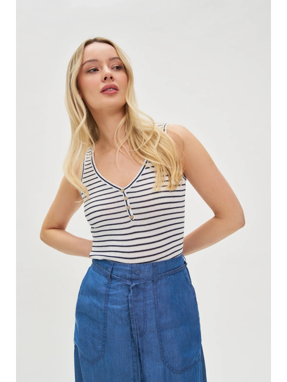 Moodo Fehér csíkos top gombokkal Moodo