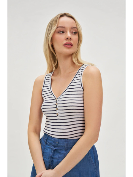 Moodo Fehér csíkos top gombokkal Moodo