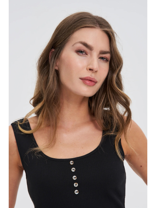 Moodo Fekete bordázott top gombokkal Moodo